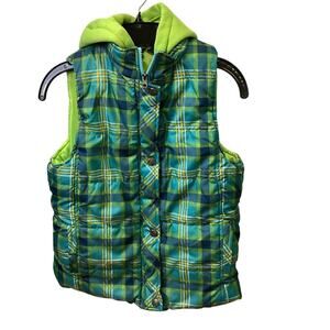 Pink Platinum Girls 14/16 Sleevelees Full Zip Plaid Fleece Hoodie Vest Jacket